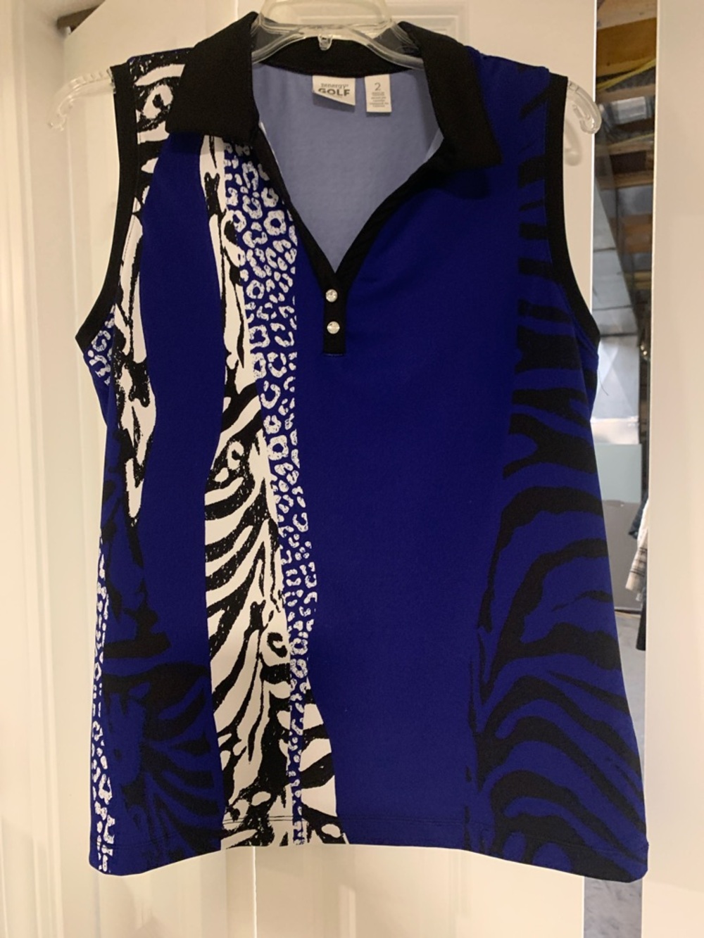 Sporty Sleeveless Polo Tank Top - Royal Blue & Black